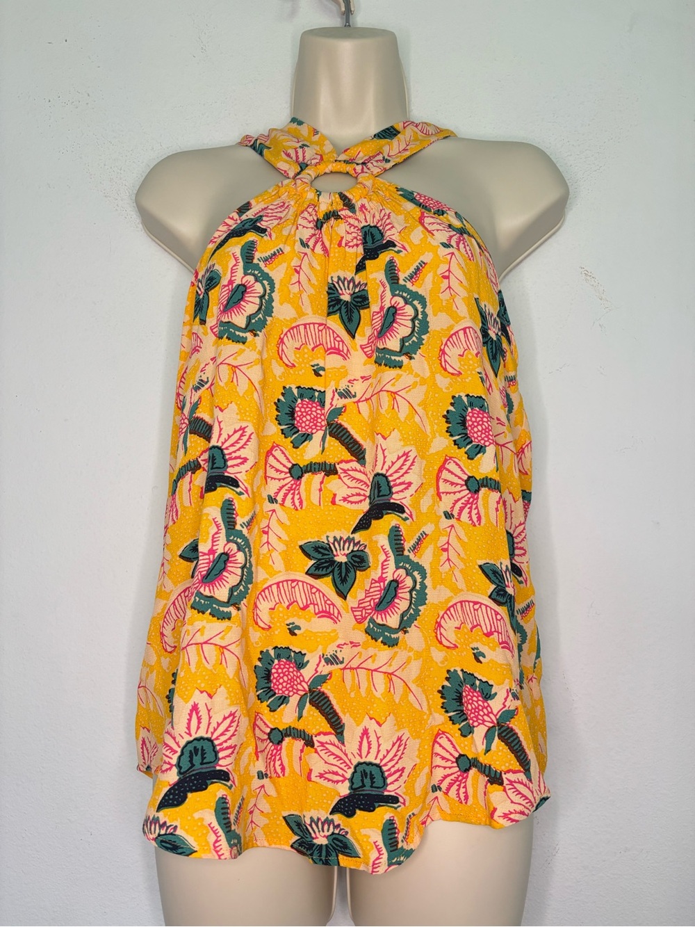 ANTHROPOLOGIE MAEVE TROPICAL FLORAL HALTER TANK BLOUSE SZ 2